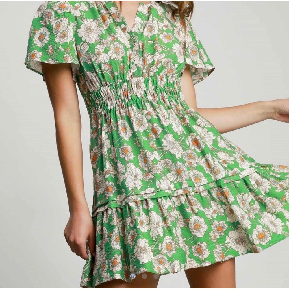 NWT Umgee Womens Daisy Dress Smocked Mini‎ Dress Large Cottagecore Tiered Fairy